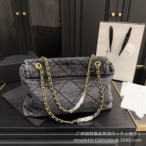 Chanel Classic Flap Bag Gray Tweed Quilted Chain Bag - 3