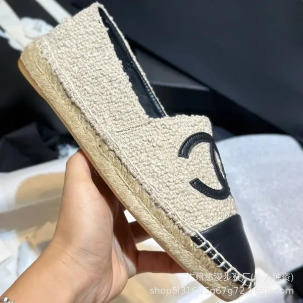 Chanel CC Logo Quilted Espadrille Loafers Black and White - 8