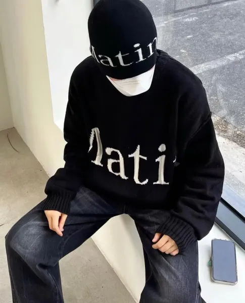 Matin White Knit Sweater with Bold Typography - 38