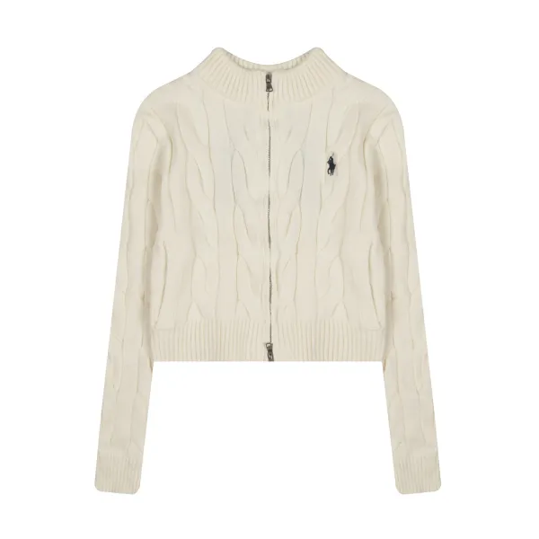 Ralph Lauren Cable Knit Cropped Zip-Up Sweater Navy - 3