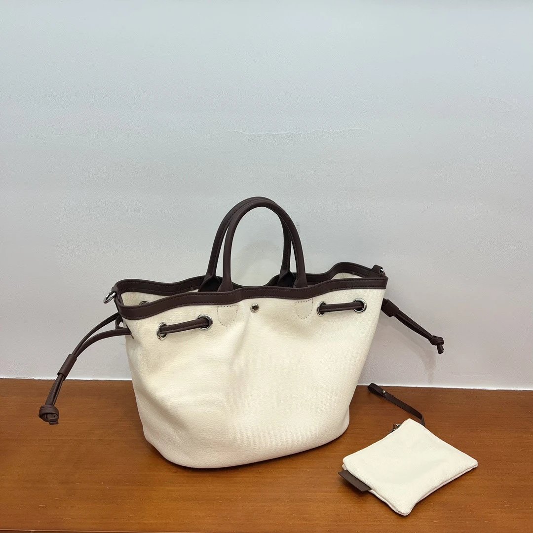 Design Canvas Bucket Bag in Red with Drawstring Closure and Detachable Pouch - 16