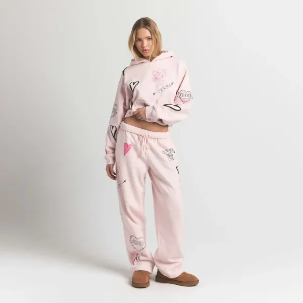Saint Tears Heart Print Wide-Leg Sweatpants White - 6