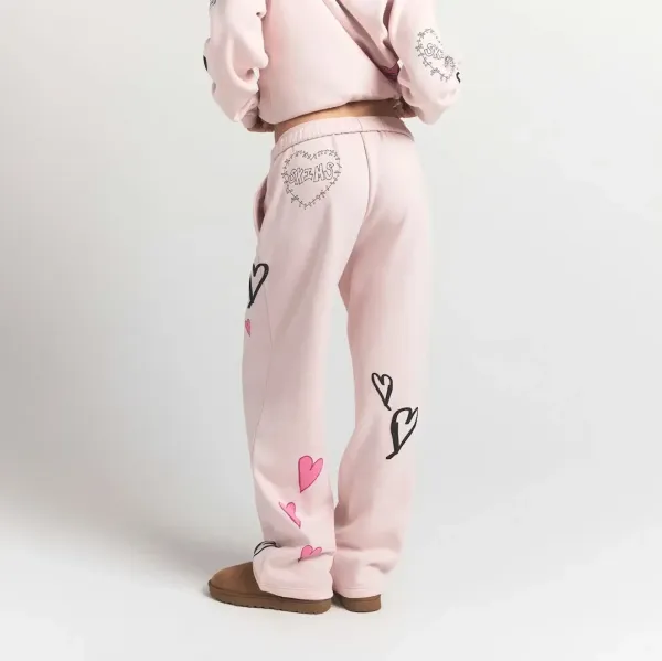 Saint Tears Heart Print Wide-Leg Sweatpants White - 14
