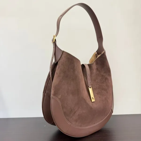 Ralph Lauren Hobo Bag Brown Suede with Gold Horse Logo Shoulder Bag - 20