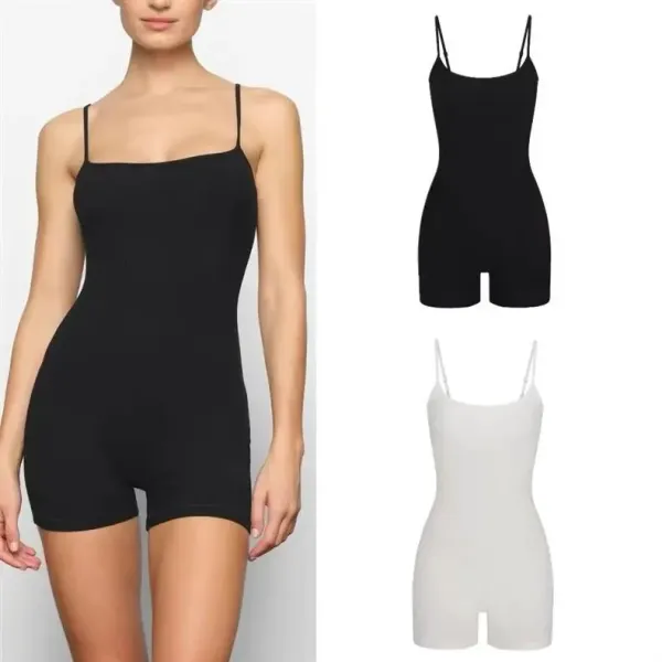 Black Ribbed Spaghetti Strap Bodysuit - 5