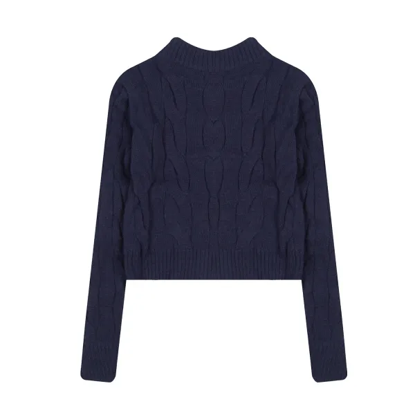 Ralph Lauren Cable Knit Cropped Zip-Up Sweater Navy - 10