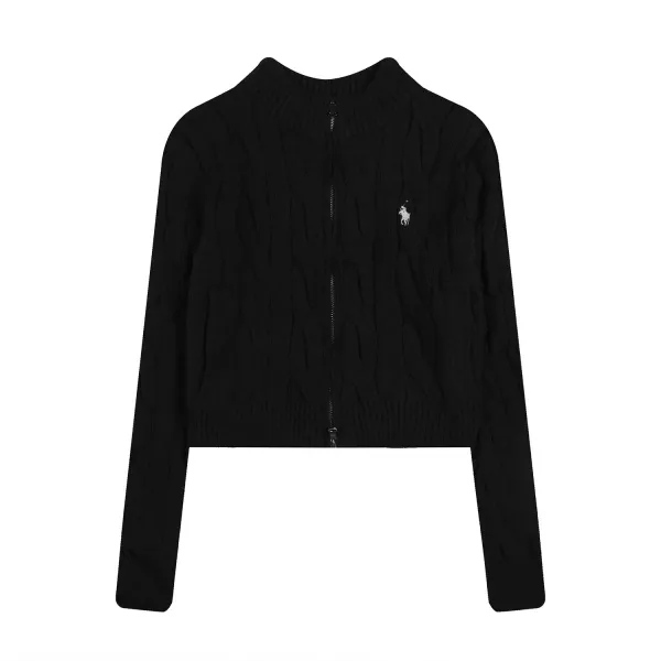 Ralph Lauren Cable Knit Cropped Zip-Up Sweater Navy - 7