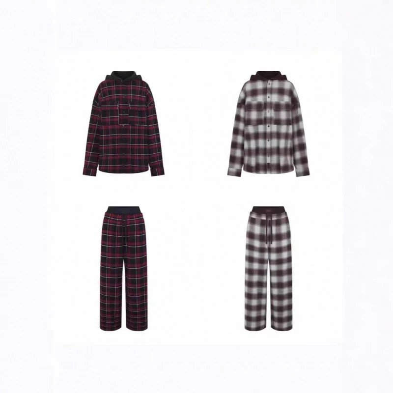 SKI Oversized Double Waistband Plaid Shirt Pants Set