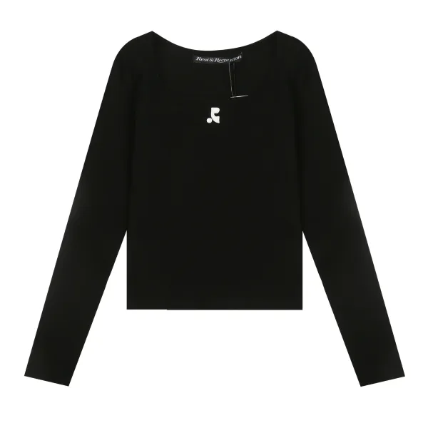 Read & Recreation Square Neck Long Sleeve Crop Top Black - 10