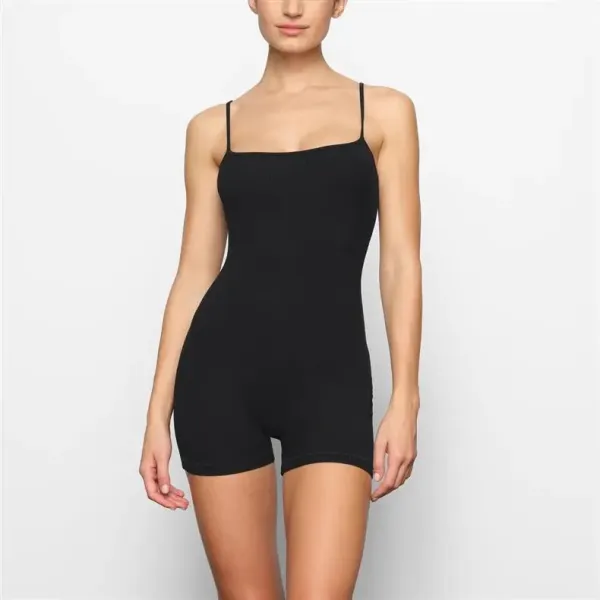 Black Ribbed Spaghetti Strap Bodysuit - 9