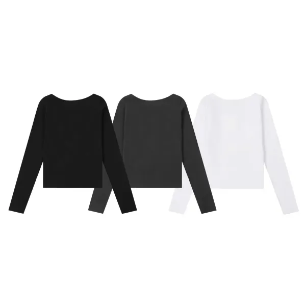 Read & Recreation Square Neck Long Sleeve Crop Top Black - 5
