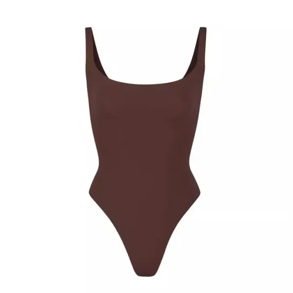 Skims Sculpting Square-Neck Bodysuit Brown Swimwear - 5