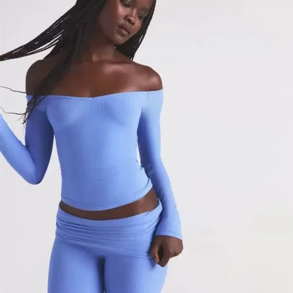 Off-White Ribbed Off-Shoulder Long Sleeve Top Black - 10
