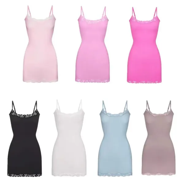 Black Floral Lace Trim Camisole Dress - 2