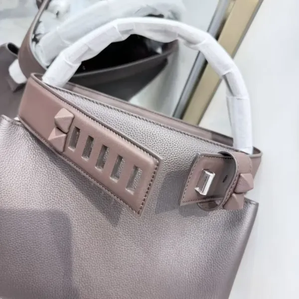 Valentino Garavani Rockstud Small Top Handle Bag Taupe Leather Handbag - 20