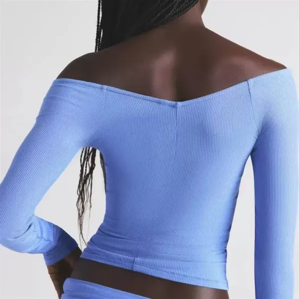 Off-White Ribbed Off-Shoulder Long Sleeve Top Black - 11