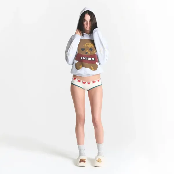 Skims Bear Graphic Cropped Hoodie Gray - 4