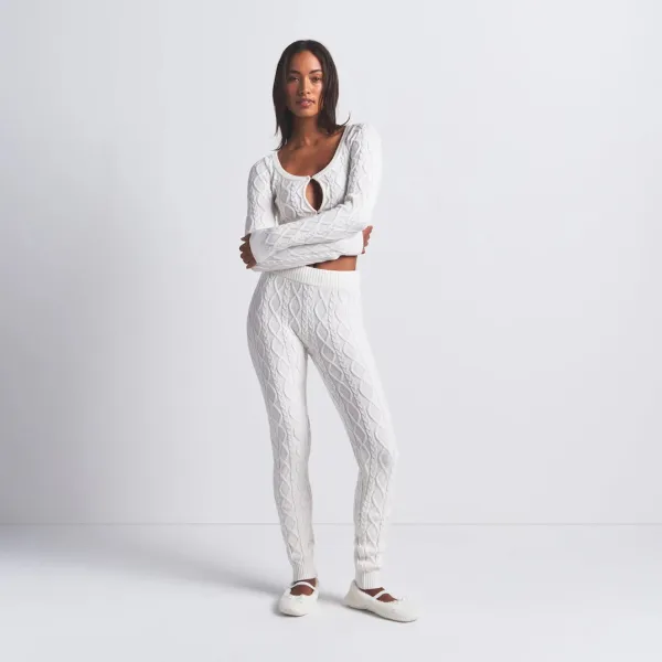 Cable Knit Cropped Vest Top in Light Gray - 20