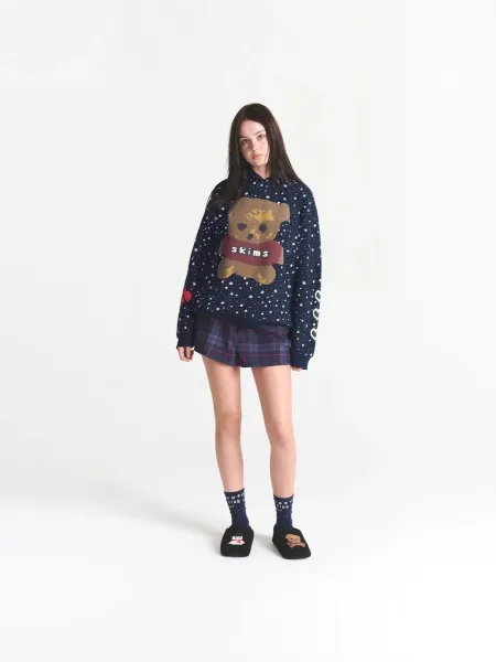 Skims Bear Graphic Cropped Hoodie Gray - 12