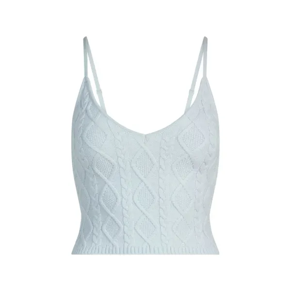 Cable Knit Cropped Vest Top in Light Gray - 49