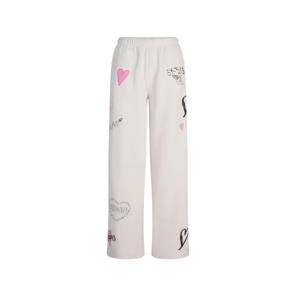 Saint Tears Heart Print Wide-Leg Sweatpants White - 5