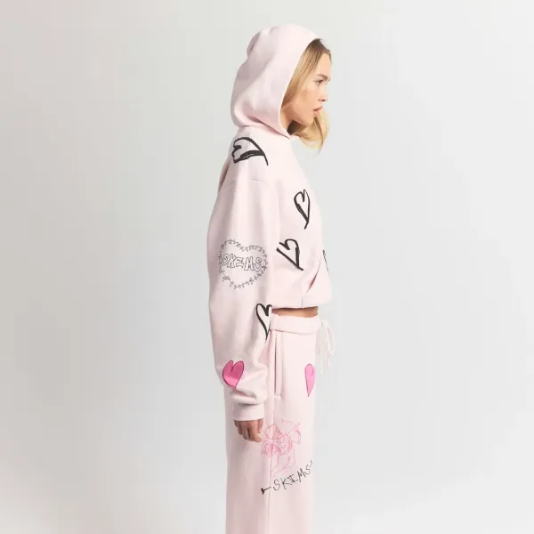 Saint Tears Heart Print Wide-Leg Sweatpants White - 8