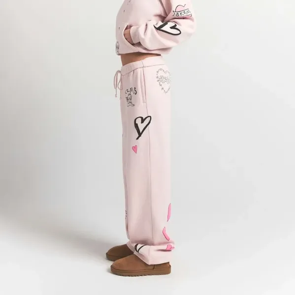 Saint Tears Heart Print Wide-Leg Sweatpants White - 13
