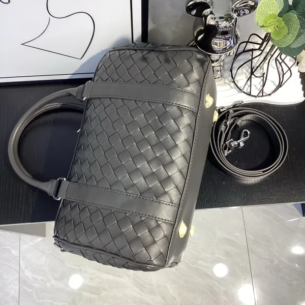 Bottega Veneta Intrecciato Woven Leather Boston Bag Black - 30