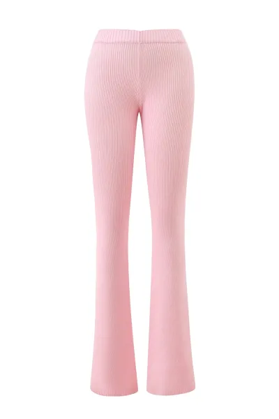 Pink Ribbed Flare Knit Pants - 10