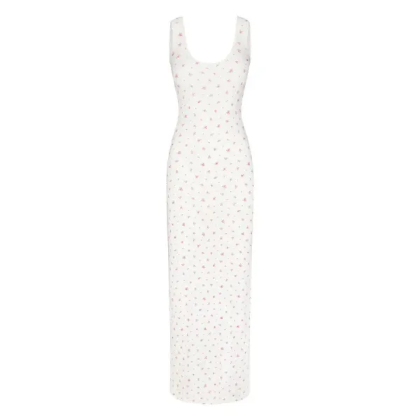 WOMANBY A VOYVES Floral Print Sleeveless Maxi Dress White - 1