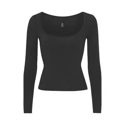 Design Square Neck Long Sleeve Crop Top in Dusty Blue - 7