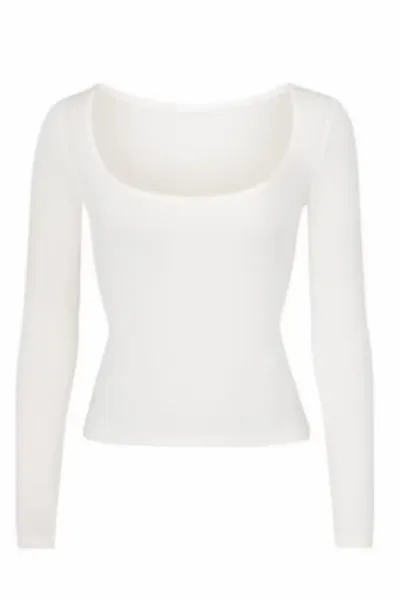Design Square Neck Long Sleeve Crop Top in Dusty Blue - 13