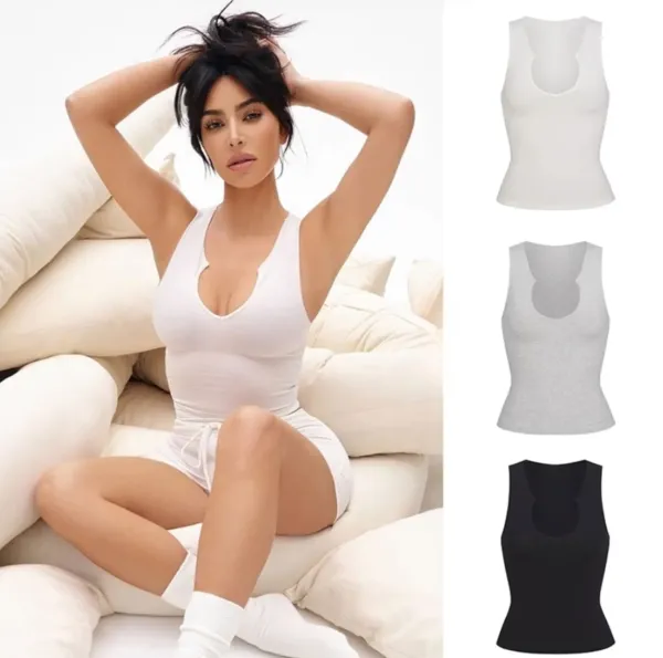 Design Cutout Back Tank Top Gray Vest-Top - 2