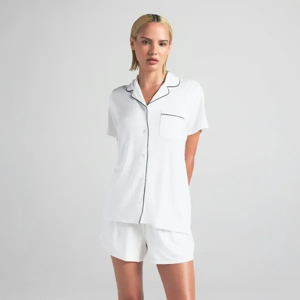 Pink Short-Sleeve Button-Up Pajama Set Sleepwear - 4