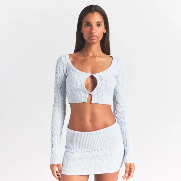 Cable Knit Cropped Vest Top in Light Gray - 32