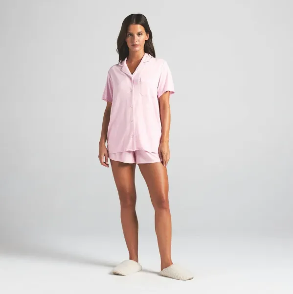 Pink Short-Sleeve Button-Up Pajama Set Sleepwear - 10