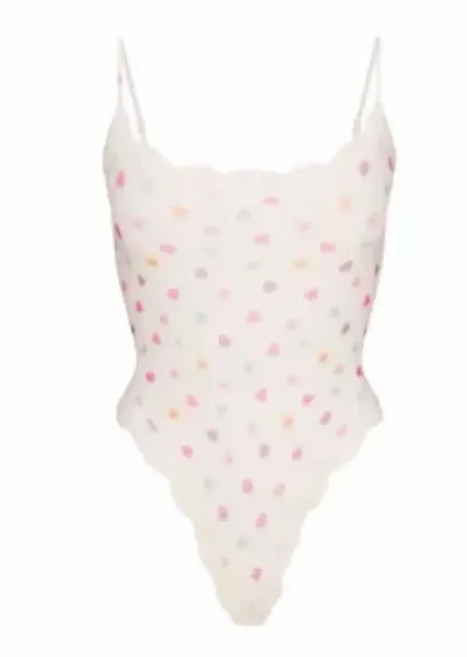 Lingerie Bodysuit in Soft Pink with Floral Lace Trim - 15