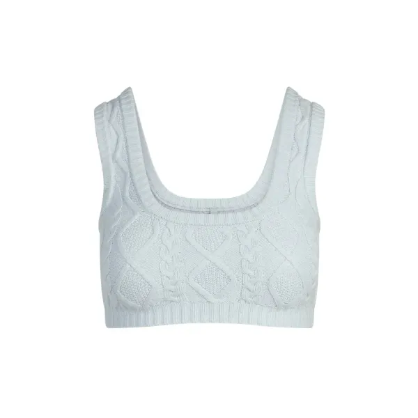 Cable Knit Cropped Vest Top in Light Gray - 46