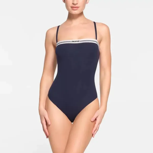 Skims Logo Trim White One-Piece Swimsuit - 3