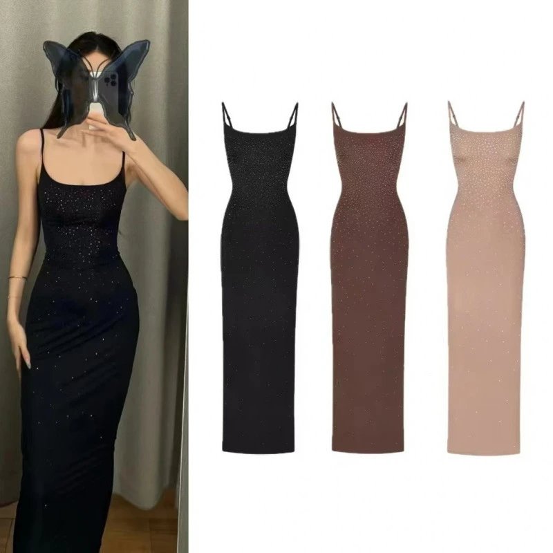 Kardashian Sexy Backless Rhinestone Dress with Zip Slit