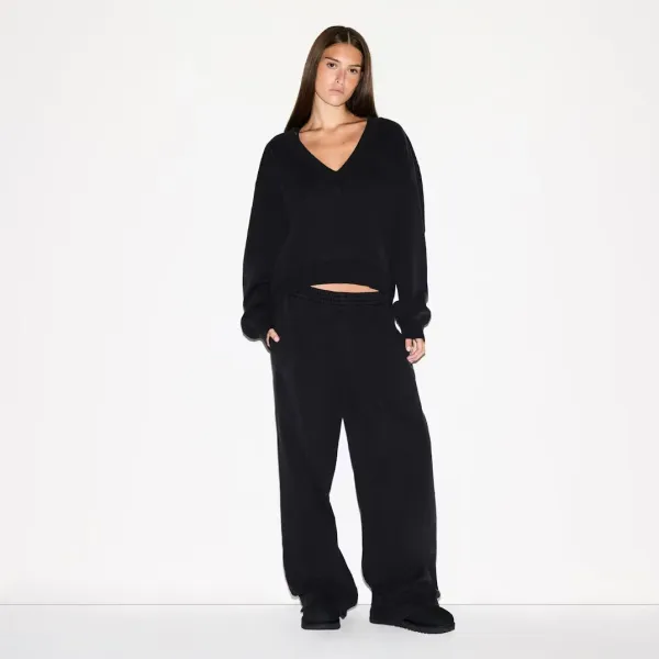 Off-White V-Neck Cropped Sweatshirt Black - 2