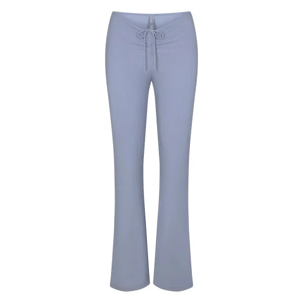 Blue Drawstring Waist Flare Pants - 7