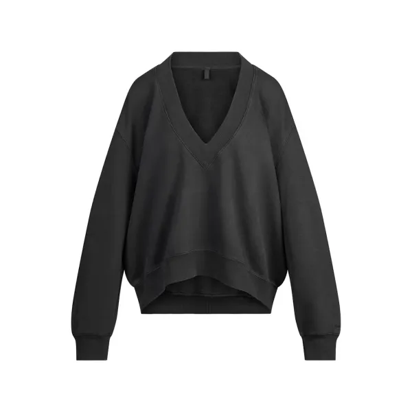 Off-White V-Neck Cropped Sweatshirt Black - 7