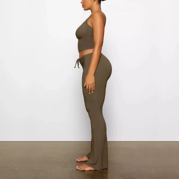 Blue Drawstring Waist Flare Pants - 15