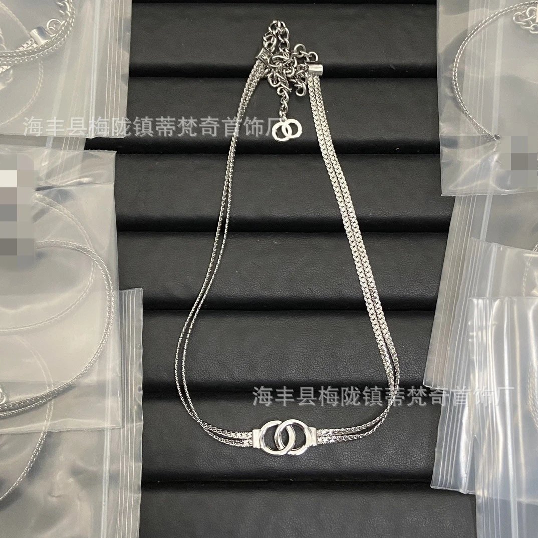 Chanel-Inspired Double C Link Chain Necklace Silver