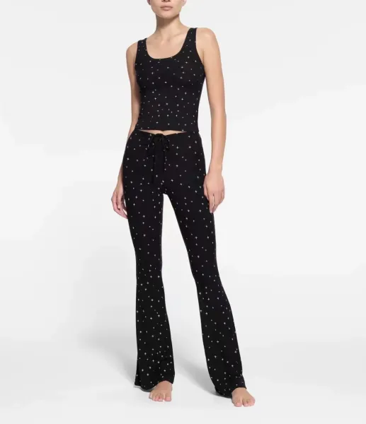 Blue Drawstring Waist Flare Pants - 3