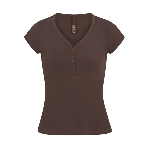 Design Henley V-Neck T-Shirt Slate Gray Top - 12