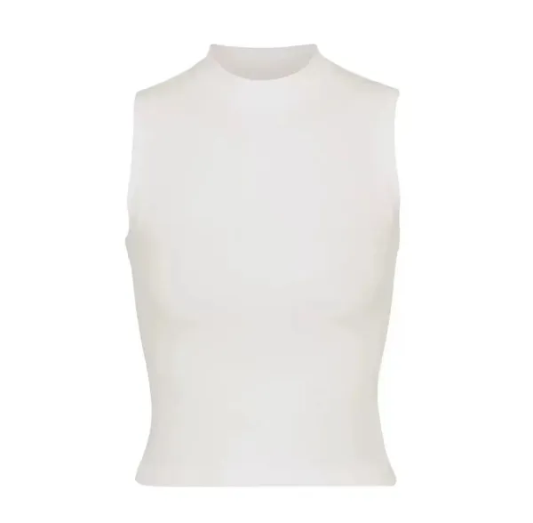 Design High-Neck Sleeveless Crop Top White Vest-Top - 8