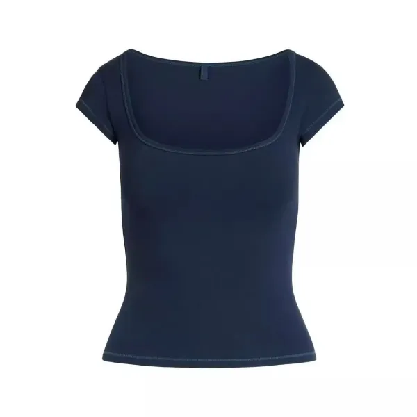 Design Square Neck Crop T-Shirt Gray - 7