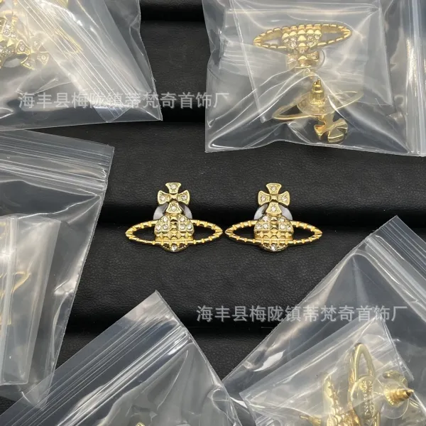 Vivienne Westwood Orb Cross Earrings Gold Crystal Stud Earrings - 1